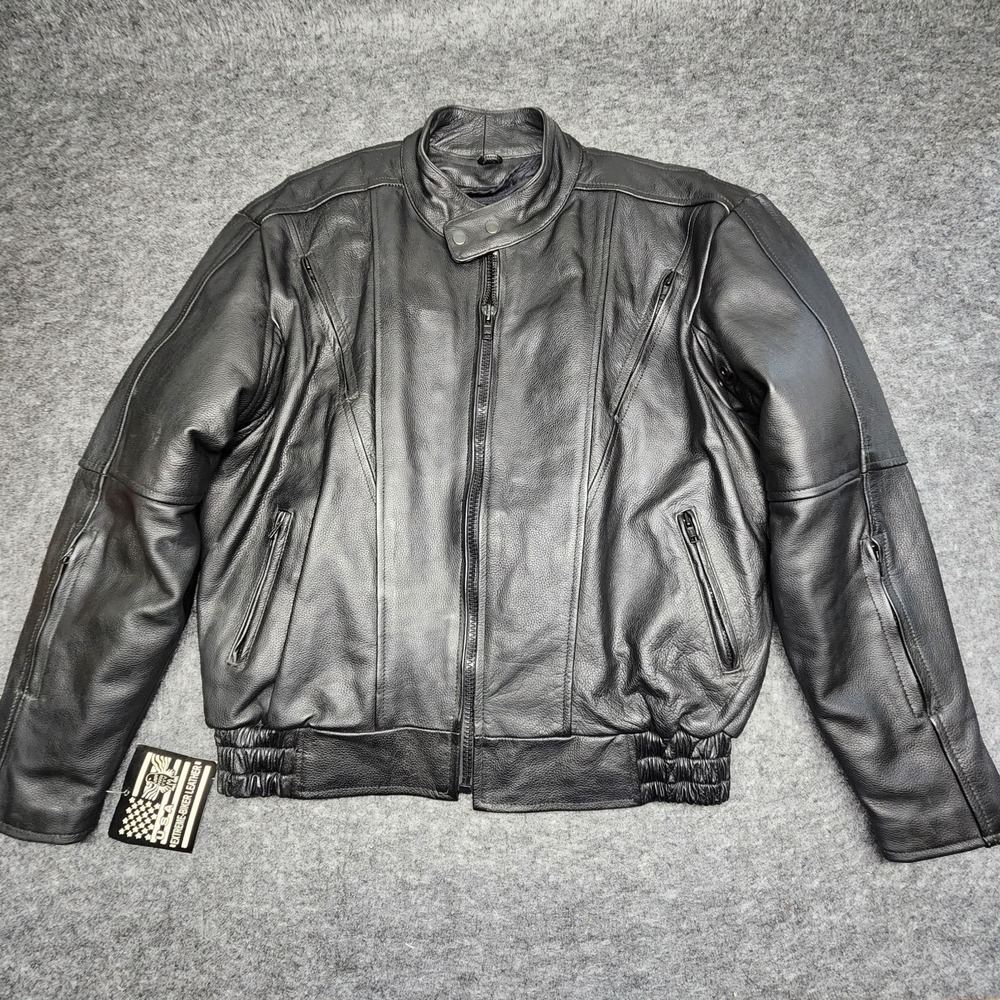 Bikers Dream Apparel Mens VTG Black Leather Motorcycle Jacket Insulated 46 NWT